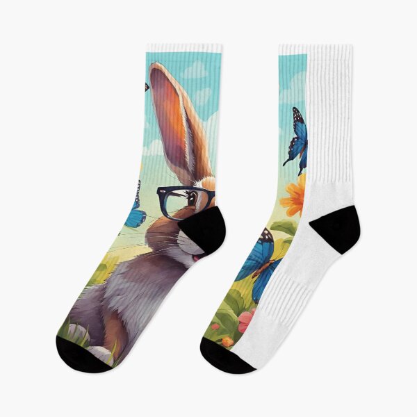 Item preview, Cool Bunny with Glasses in a Butterfly Garden – Aesthetic & Cute Art" designed and sold by chaieb shoop.
