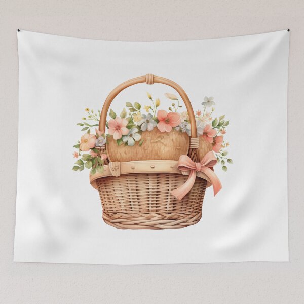Item preview, Peach Bow Basket with Peach and Cream Flowers designed and sold by Mermaid's Whimsy.