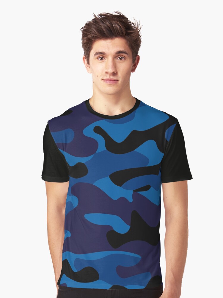 Black Blue Camo Graphic T-Shirt for Sale by dextersdesigns