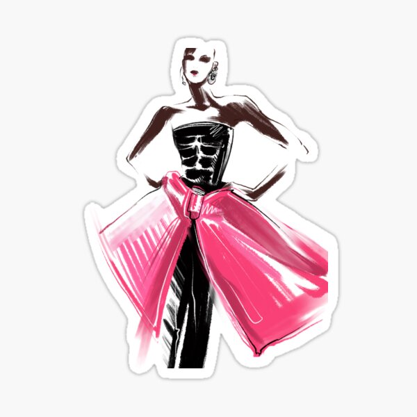 Item preview, Elegant Black Woman with Pink Bow Dress Fashion Artwork designed and sold by NASTAKO art.