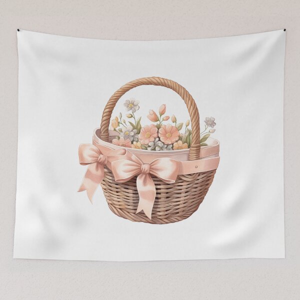Item preview, Cute Peach Bow Basket with Peach and Cream Flowers designed and sold by Mermaid's Whimsy.