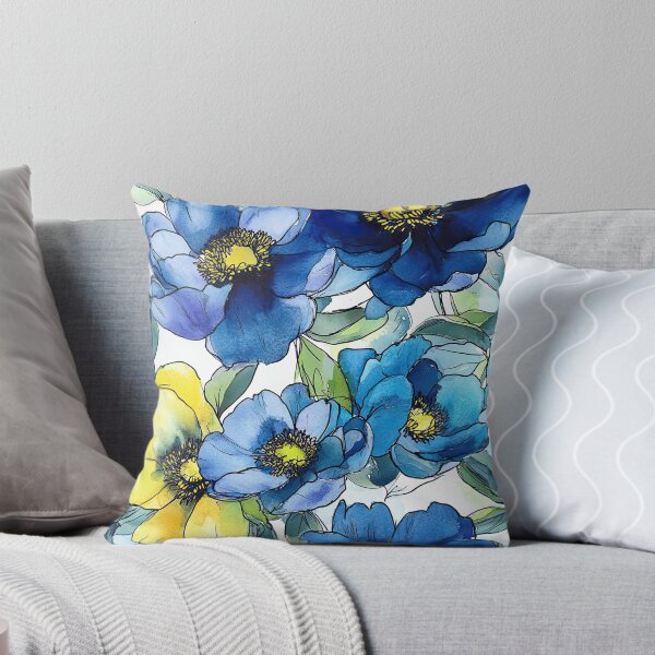 Item preview, Poppy Abstract in Blues and Green on White designed and sold by dawnleblanc55.