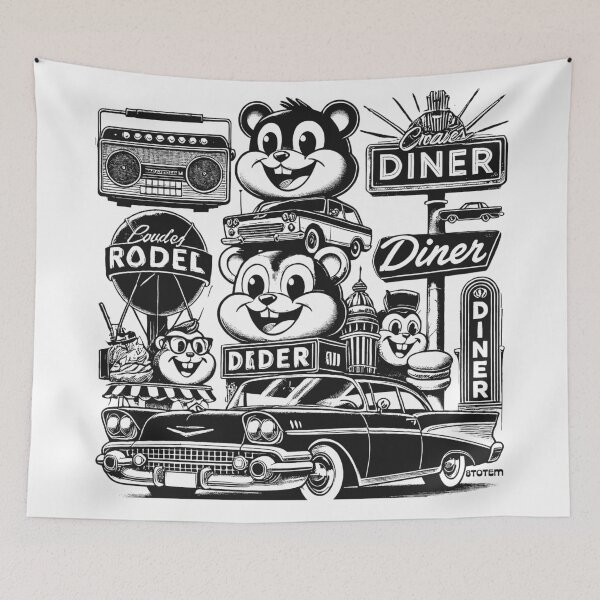 Item preview, Retro Diner Delight-Stacked hamster- Smiles and vintage car designed and sold by 8Totem.