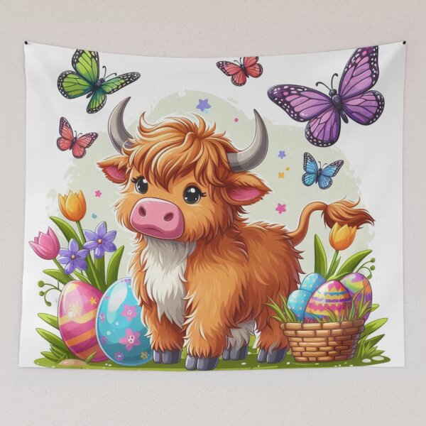 Artikelvorschau, Ostern mit der Highland Cow entworfen und verkauft von Rob5Designs.