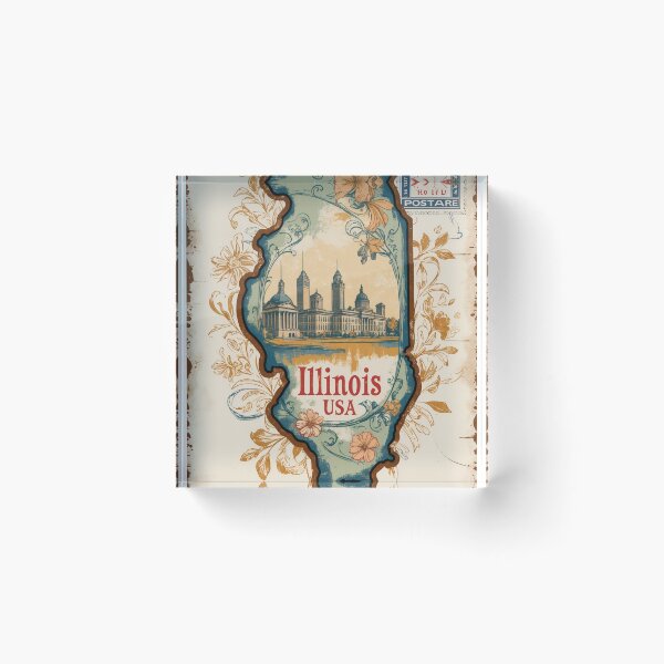 Item preview, Greetings from Illinois State Outline USA Vintage Travel Retro Postcard Design designed and sold by TravelPostcardGems.