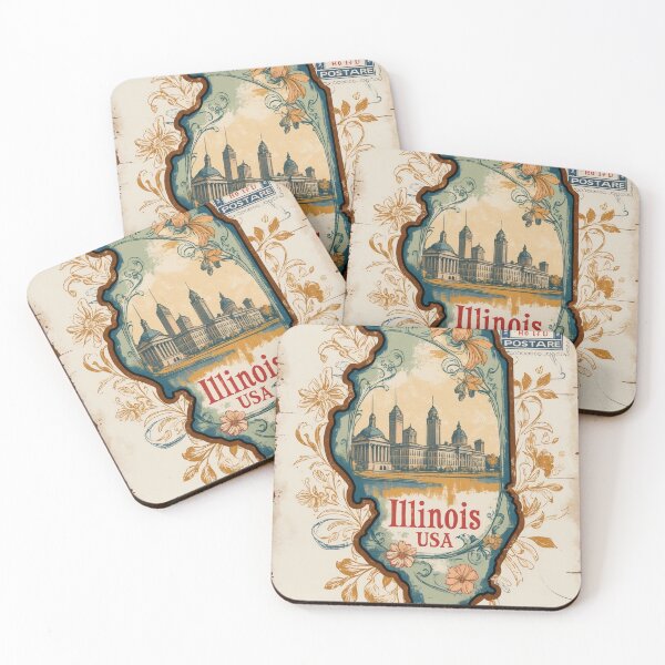Item preview, Greetings from Illinois State Outline USA Vintage Travel Retro Postcard Design designed and sold by TravelPostcardGems.