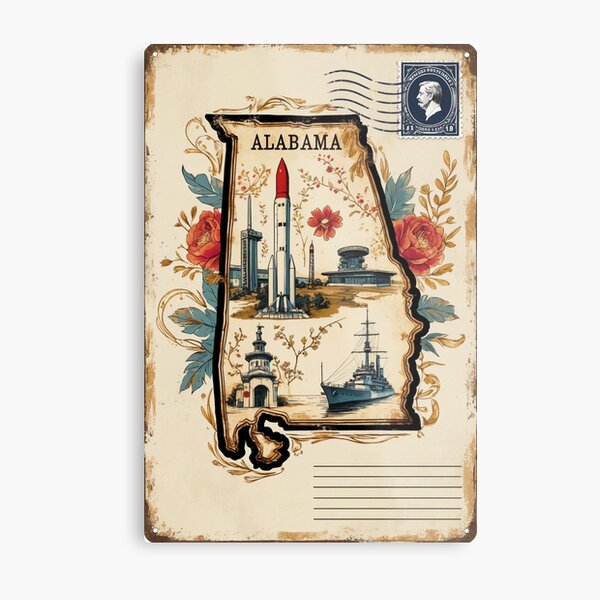 Item preview, Greetings from Alabama USA Vintage Travel Retro Postcard Design designed and sold by TravelPostcardGems.