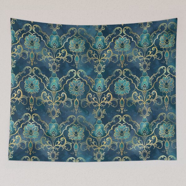 Item preview, Elegant Vintage Ornamental Pattern in Teal and Gold designed and sold by dawnleblanc55.