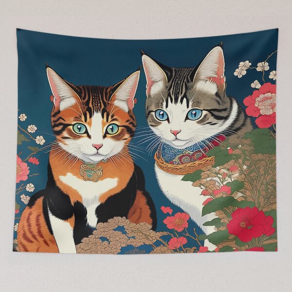 Item preview, The Perfect Companion, Cute Cats Japanese Pets, Whimsical Animals Cat Vintage Love Friends Together designed and sold by 83oranges.com.