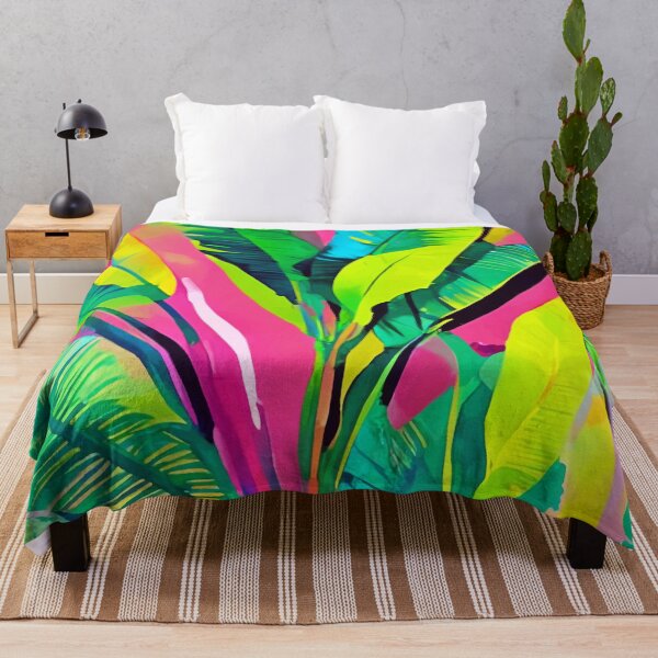 Item preview, Pink Summer & Banana Leaves, Tropical Jungle Pop of Color Nature, Forest Plants Bohemian Eclectic Watercolor Painting designed and sold by 83oranges.com.