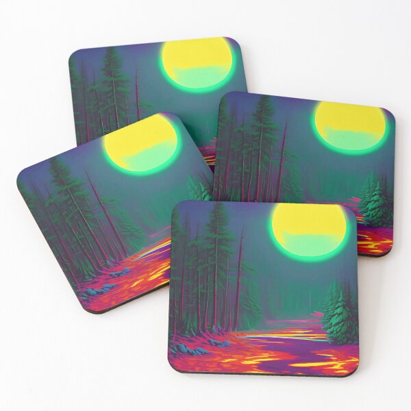 Item preview, Neon Moon, Color Pop Art Glow Forest, Nature LandscapeAdventure, Travel Mystery Eclectic, Contemporary Digital Painting designed and sold by 83oranges.com.