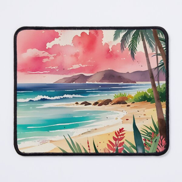 Item preview, Sandy Toes, Sunset Waves & Tropical Greens, Island Paradise in Watercolor, Vibrant Sunset Over the Shore designed and sold by Kintsugi99.