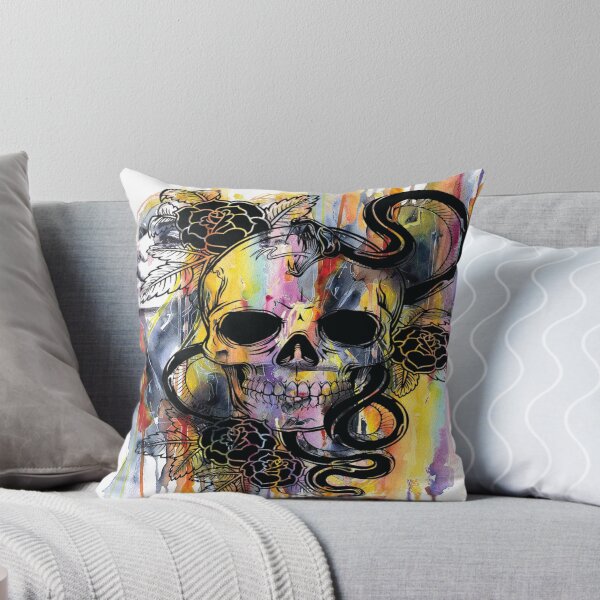 Aperçu de l'œuvre Crâne d'horreur vintage et visage de fille multicolore rétro – Art esthétique sombre créée et vendue par GraphixKing999.