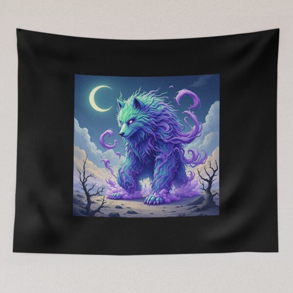 Item preview, Titan Wolf at Crescent Moon with Billowing Purple Smoke designed and sold by 2ndSketch.
