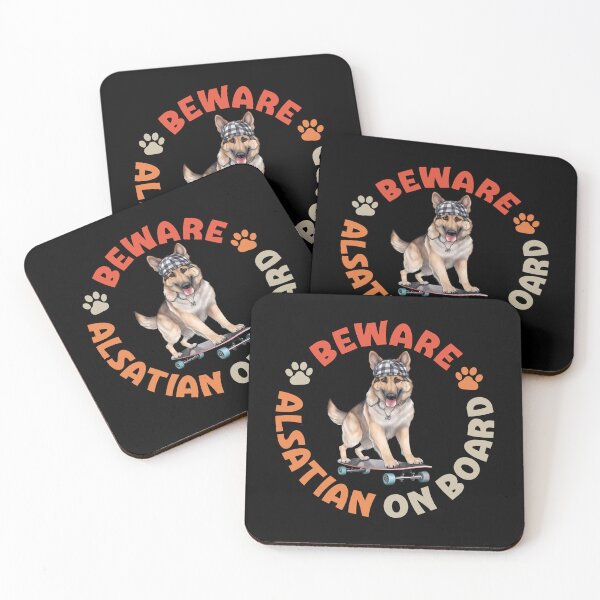 Item preview, Alsatian On Board Funny Skateboard Rider Wolf Dog designed and sold by eclecTEEq.