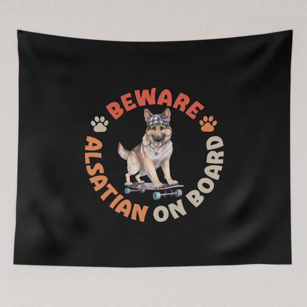 Item preview, Alsatian On Board Funny Skateboard Rider Wolf Dog designed and sold by eclecTEEq.