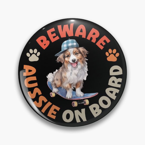 Item preview, Aussie On Board Funny Skateboard Rider Australian Shepherd Dog designed and sold by eclecTEEq.