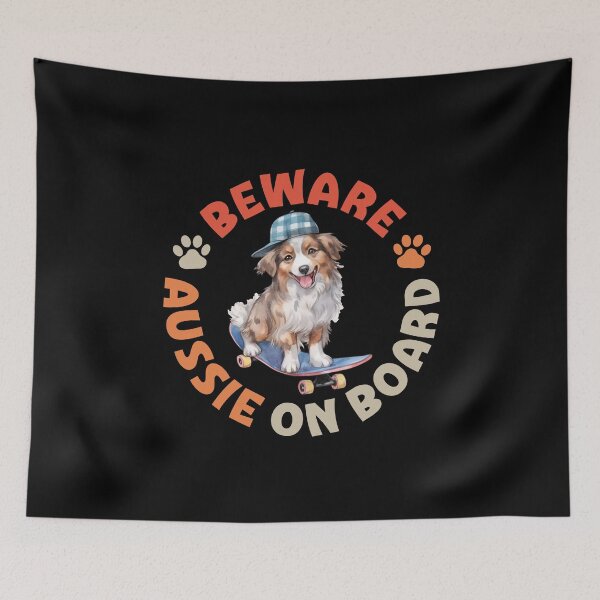 Item preview, Aussie On Board Funny Skateboard Rider Australian Shepherd Dog designed and sold by eclecTEEq.