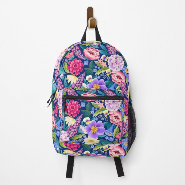 Item preview, Bright happy floral with tightly packed flowers on dark blue med designed and sold by ArtOfSmallJoys.