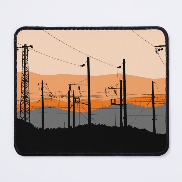 Item preview, High voltage power lines, electricity towers and pylons black silhouettes on sunset designed and sold by Familyshmot.