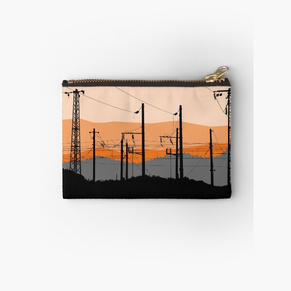 Item preview, High voltage power lines, electricity towers and pylons black silhouettes on sunset designed and sold by Familyshmot.