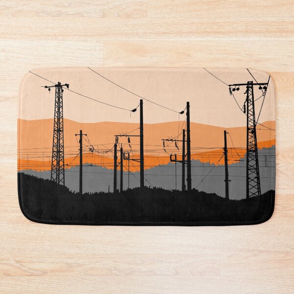 Item preview, High voltage power lines, electricity towers and pylons black silhouettes on sunset designed and sold by Familyshmot.
