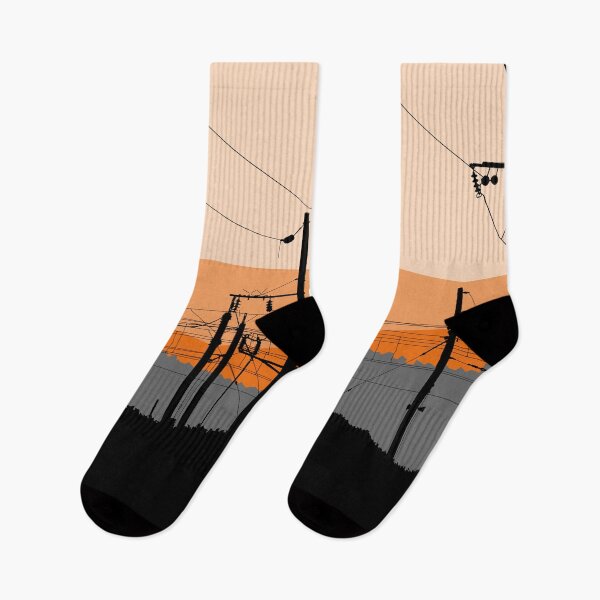 Item preview, High voltage power lines, electricity towers and pylons black silhouettes on sunset designed and sold by Familyshmot.