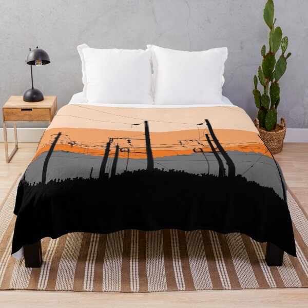 Item preview, High voltage power lines, electricity towers and pylons black silhouettes on sunset designed and sold by Familyshmot.