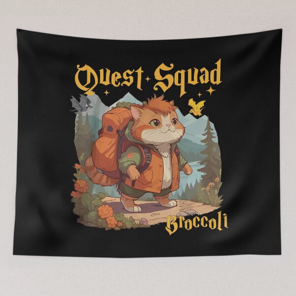 Item preview, Retro Quest Fantasy Squad Broccoli Funny Cat designed and sold by FantasyFablesC.