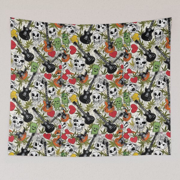 Item preview, Guitar Skulls Hearts Hemp Aliens All-Over Print Canvas designed and sold by FroggyFly Designs.