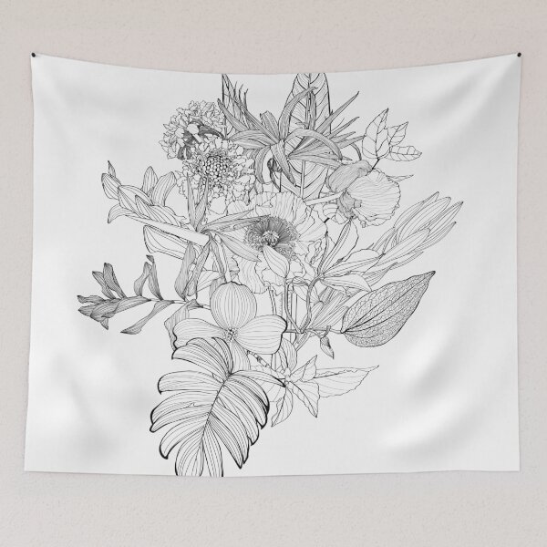 Item preview, Floral bouquets with line hand drawn herbs, tropical palm leaves and flowers. designed and sold by MatyKotiv.