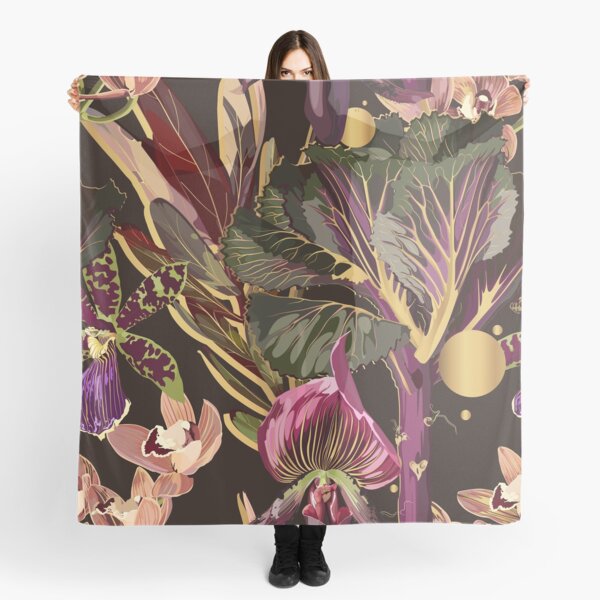 Item preview, Tropical floral seamless pattern background with exotic dark violet flowers, golden elements and leaves. designed and sold by MatyKotiv.