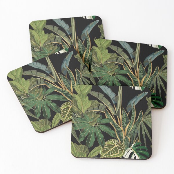 Item preview, Tropical night vintage palm, banana, plant, golden leaves, floral seamless border. designed and sold by MatyKotiv.
