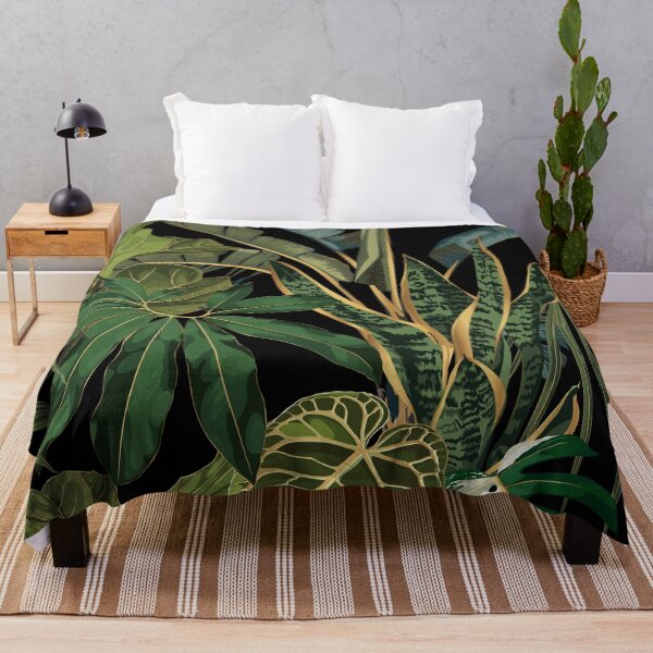 Item preview, Tropical night vintage palm, banana, plant, golden leaves, floral seamless border. designed and sold by MatyKotiv.