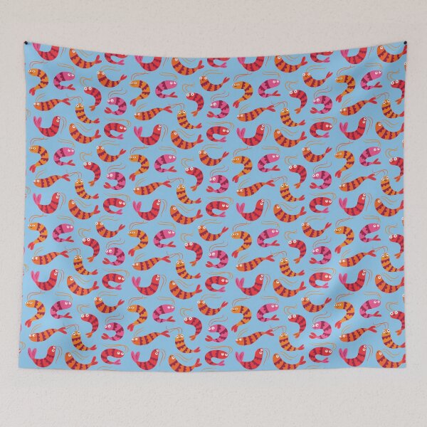 Item preview, Cartoon shrimps on blue designed and sold by PenguinHouse.