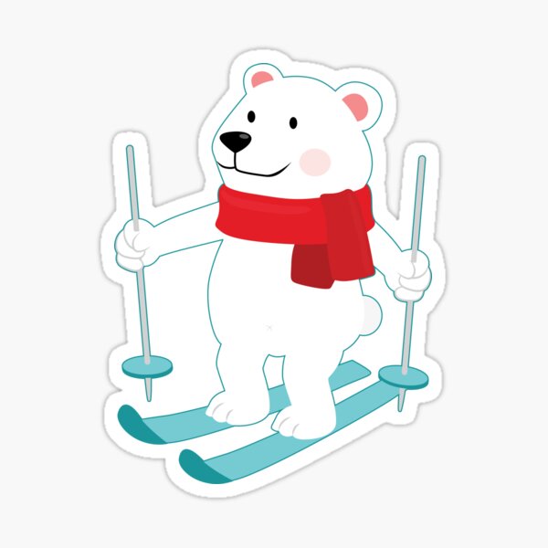 Lets Go Skiing with Mr Polar Bear this Merry Christmas Sticker