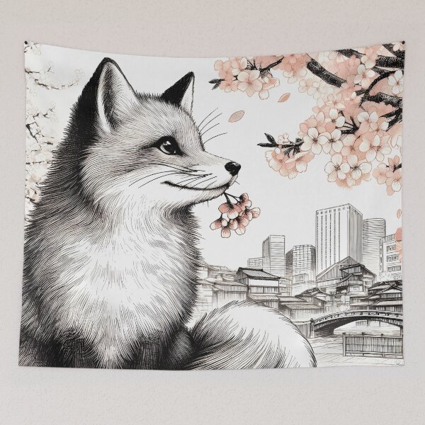Item preview, Graceful Fox in Cherry Blossom Bliss designed and sold by inkNext.