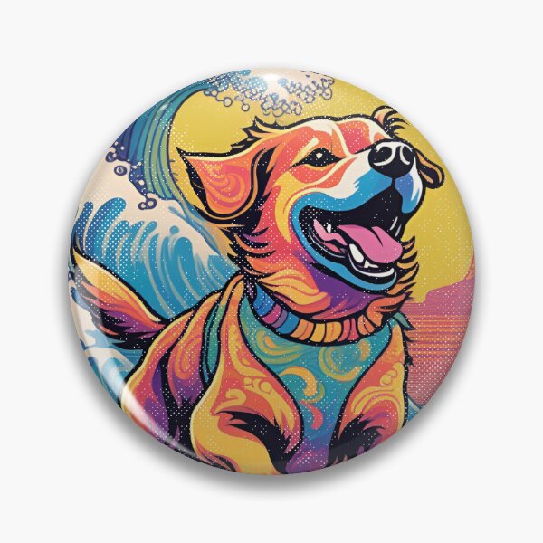 Item preview, Perro surfista con gran ola de Kanagawa: diseño vintage de arcoíris designed and sold by KAPAA.