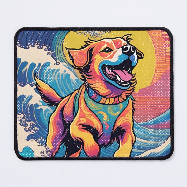 Artikelvorschau, Surfender Hund mit großer Welle von Kanagawa-Regenbogen-Vintage-Design entworfen und verkauft von KAPAA.