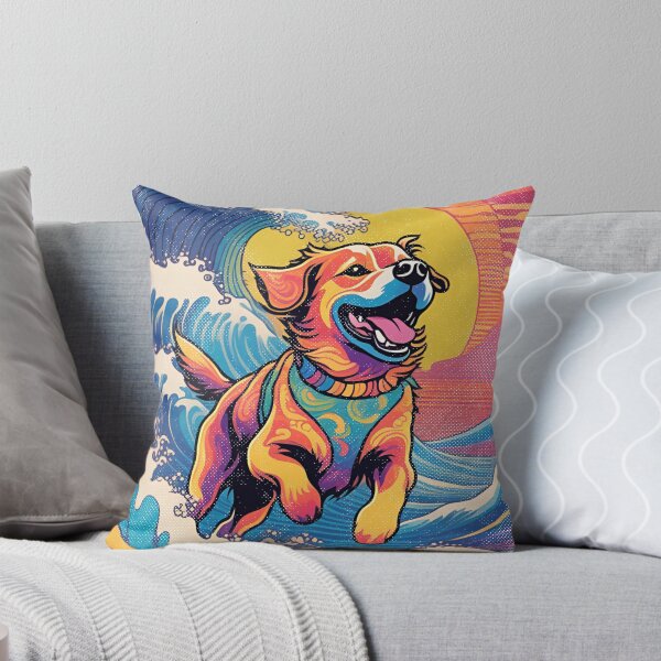 Artikelvorschau, Surfender Hund mit großer Welle von Kanagawa-Regenbogen-Vintage-Design entworfen und verkauft von KAPAA.