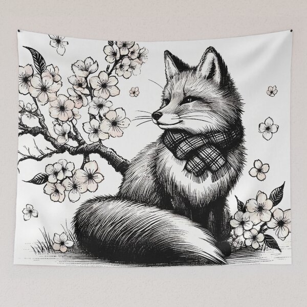 Item preview, Charming Fox amidst Sakura Blossoms designed and sold by inkNext.