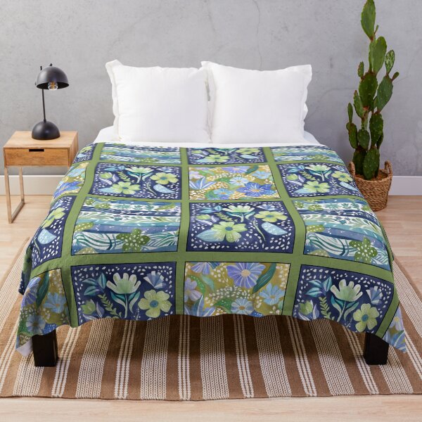Item preview, Patchwork Watercolor Florals in Blues and Greens designed and sold by elizabethdancer.
