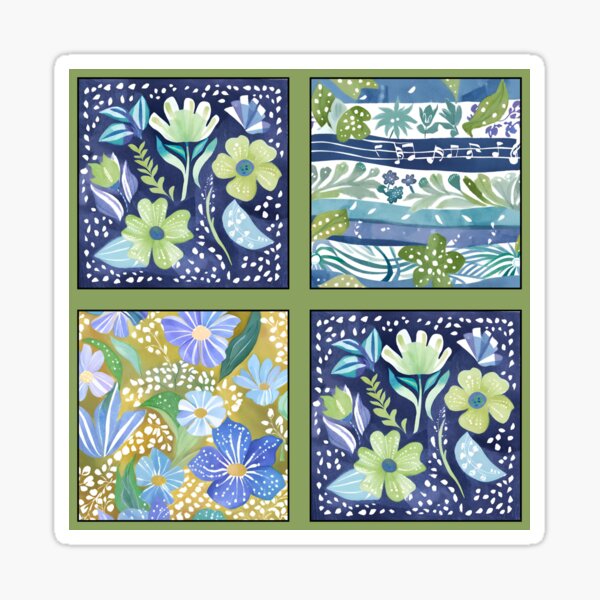 Artikel-Vorschau von Patchwork-Aquarell-Blumen in Blau und Grün, designt und verkauft von elizabethdancer.