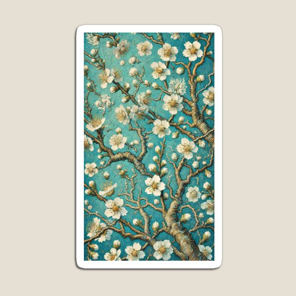 Item preview, Elegant Almond Blossom Tree – Van Gogh-Inspired Floral Art with Textured Blue Background designed and sold by LDArtWork.