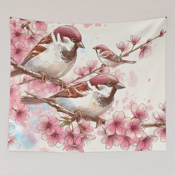 Item preview, Spring Sparrows in Sakura Bloom designed and sold by inkNext.