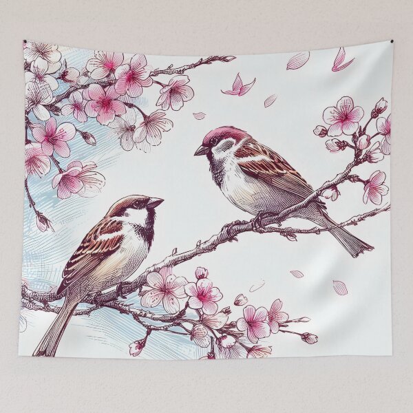 Item preview, Graceful Sparrows Amid Sakura designed and sold by inkNext.