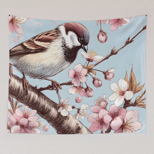 Item preview, Enchanting Sparrows in Sakura Bloom designed and sold by inkNext.