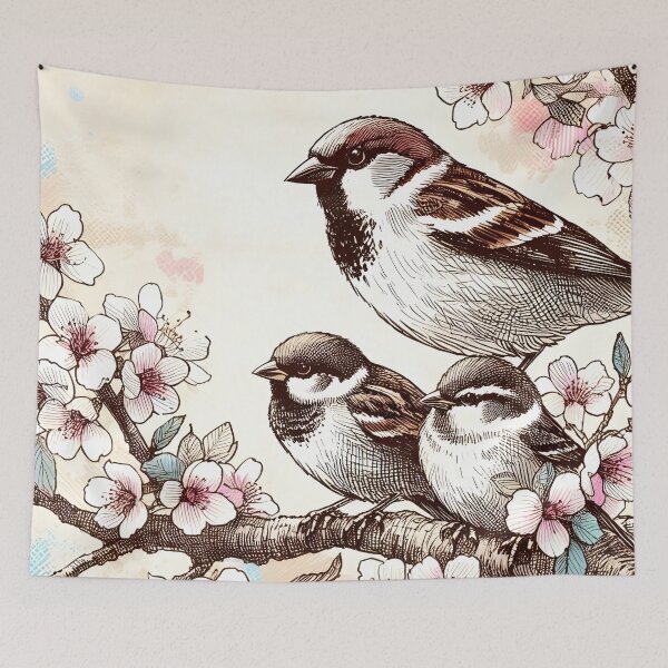 Item preview, Serene Sparrows in Sakura designed and sold by inkNext.