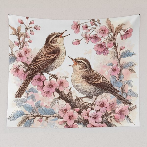 Item preview, Whimsical Nightingales in Sakura designed and sold by inkNext.