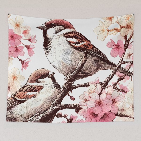 Item preview, Sparrows Dancing in Sakura designed and sold by inkNext.